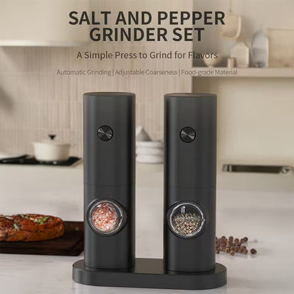 Salt & Pepper Grinder Set – 5 Levels Adjustable , Battery Operated with Stand