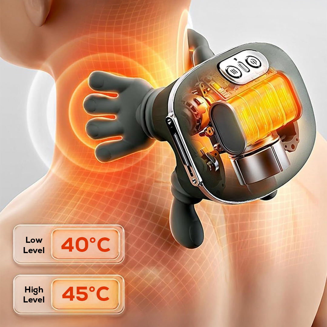 Heated Neck & Shoulder Massager – Hand-Shaped Deep Tissue Massage Tool with 40–45°C Heat, Adjustable Strap, 2000mAh USB-C Portable Muscle Relaxer