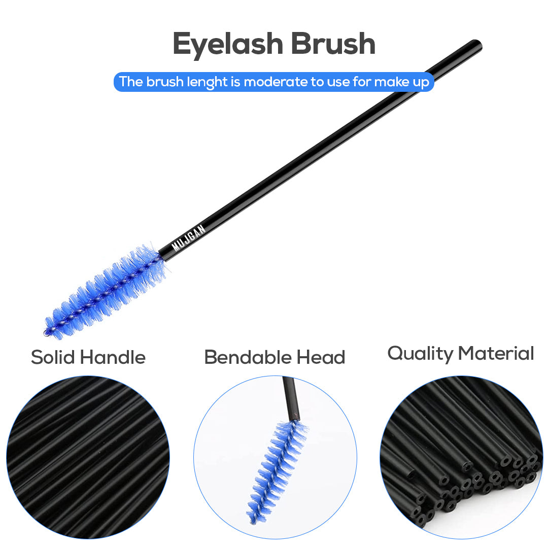 50 PCS Disposable Eyelash, Makeup Mascara and Eyebrow Brush (Black-Blue)