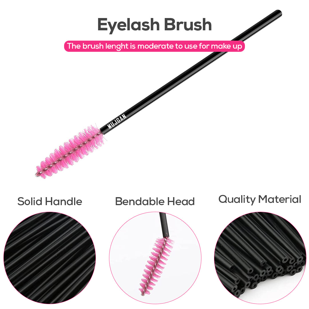 50 PCS Disposable Eyelash, Makeup Mascara and Eyebrow Brush (Black-Pink)