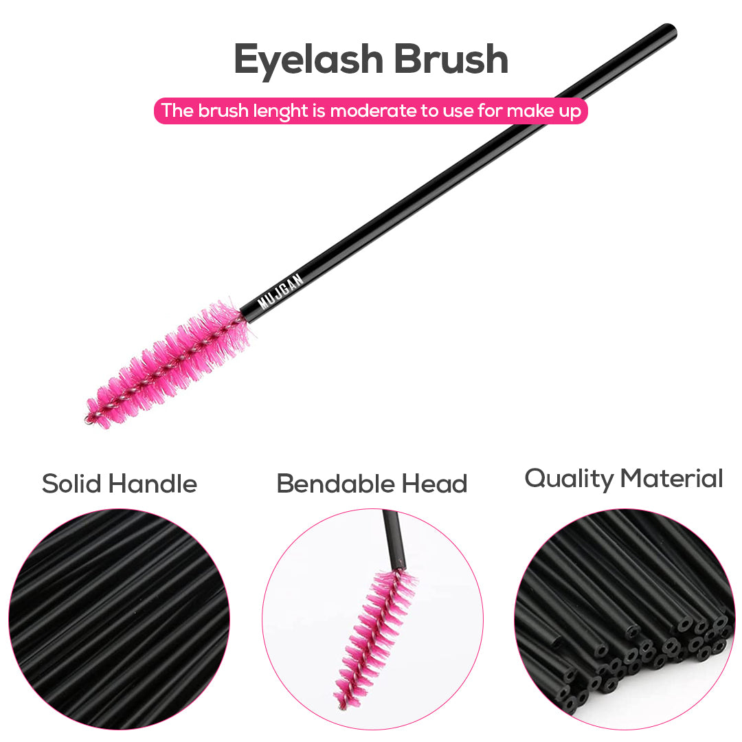 50 PCS Disposable Eyelash, Makeup Mascara and Eyebrow Brush (Black-Purple)