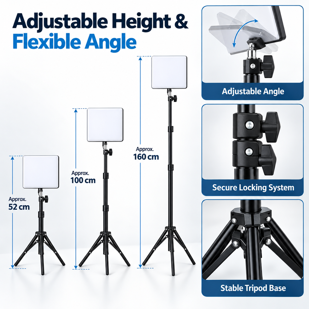 LED Fill Light with Adjustable Tripod Stand, USB Powered Dimmable Panel Light with 3 Lighting Modes, Portable Video Light for Live Streaming, Makeup, Photography, Content Creation & Video Calls