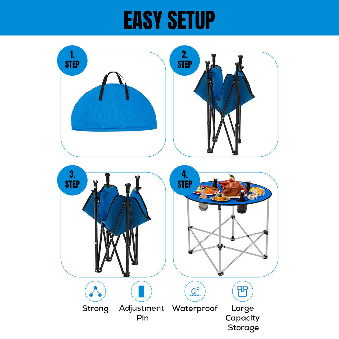 Foldable Camping Table – Portable, Lightweight and Durable Outdoor Picnic Table with Cup Holders & Carry Bag