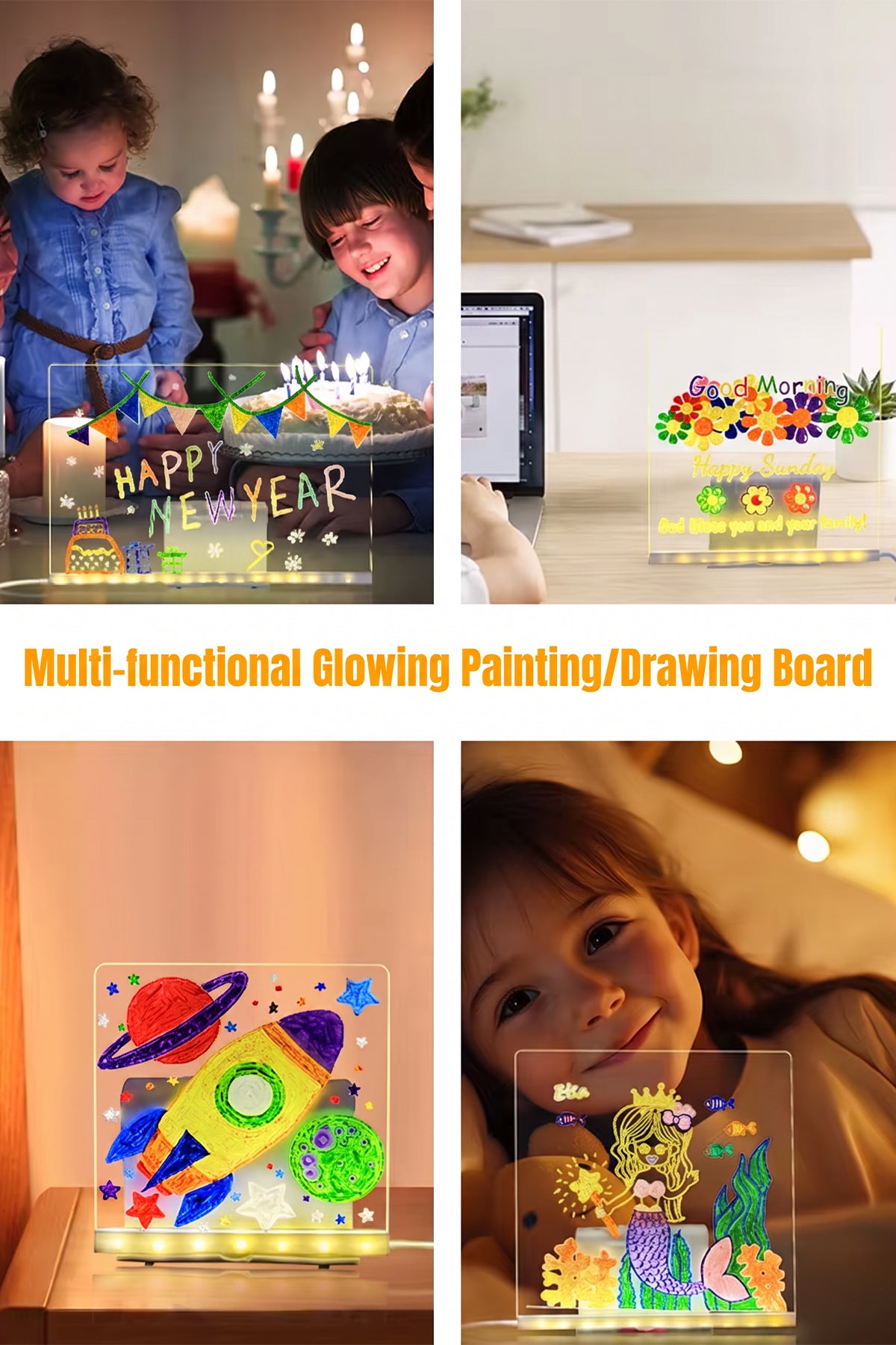 30 x 20 cm LED Acrylic Message Board with 7 Colour Pens, USB Light Up Drawing Board and Adjustable Stand