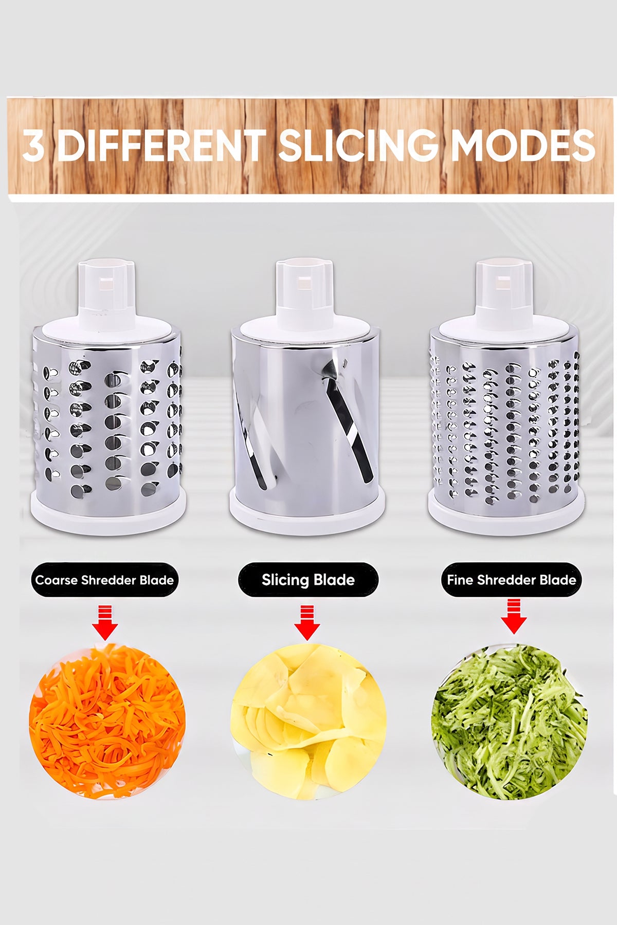 Manual Fruit & Vegetable Slicer Grater with 3 Attachments and Suction Base