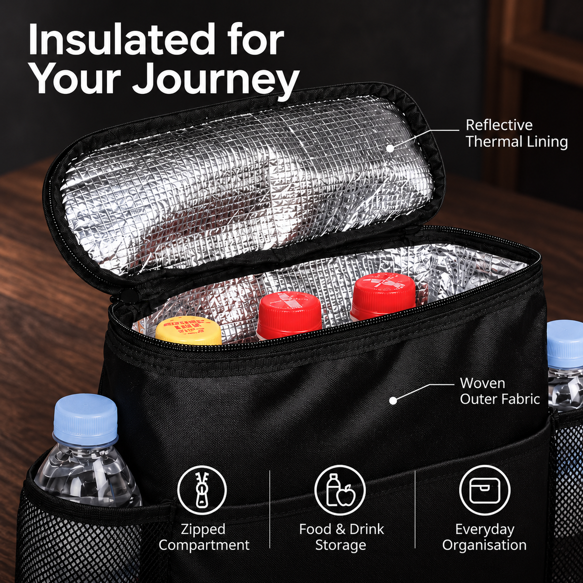 Portable Insulated Car Seat Back Organizer Cooler Bag for Food and Drinks with Mesh Pockets
