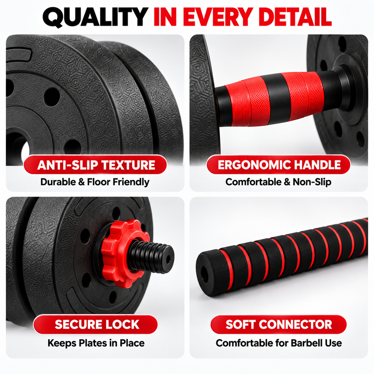 2-in-1 20KG Adjustable Dumbbell Set, Convertible into a Barbell with Connector Bar
