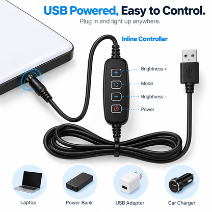 LED Fill Light with Adjustable Tripod Stand, USB Powered Dimmable Panel Light with 3 Lighting Modes, Portable Video Light for Live Streaming, Makeup, Photography, Content Creation & Video Calls