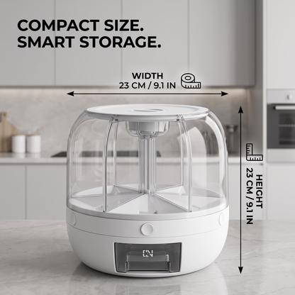 6 Compartment Rotating Dry Food Dispenser with Pull-Out Drawer – Rice, Cereal, Grain & Bean Storage Container