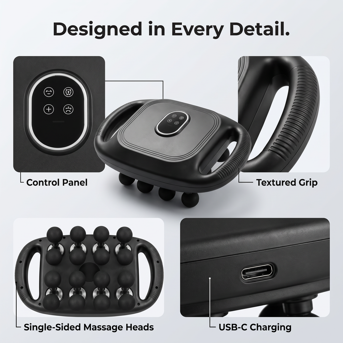 Rechargeable Handheld Body Massager – 16-Head Deep Tissue Massager for Back, Neck, Legs & Full Body | USB-C Cordless Portable Massage Device