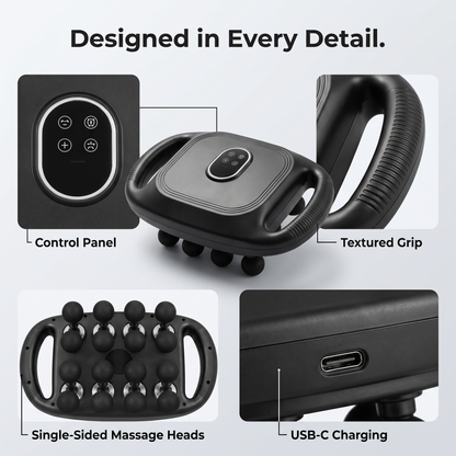 Rechargeable Handheld Body Massager – 16-Head Deep Tissue Massager for Back, Neck, Legs & Full Body | USB-C Cordless Portable Massage Device