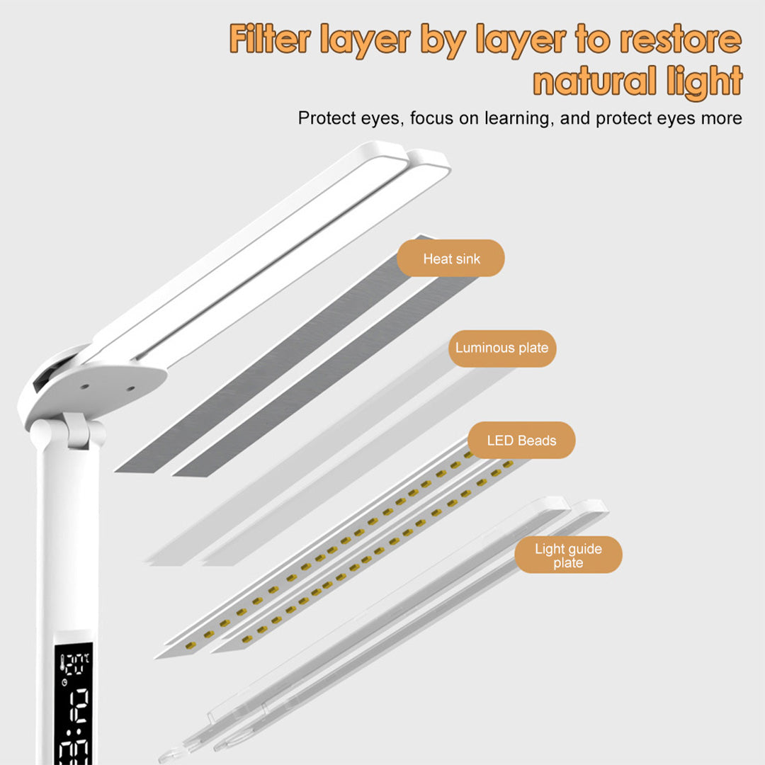 LED Desk Lamp with Digital Display, Touch Control and Phone Holder