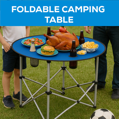 Foldable Camping Table – Portable, Lightweight and Durable Outdoor Picnic Table with Cup Holders & Carry Bag