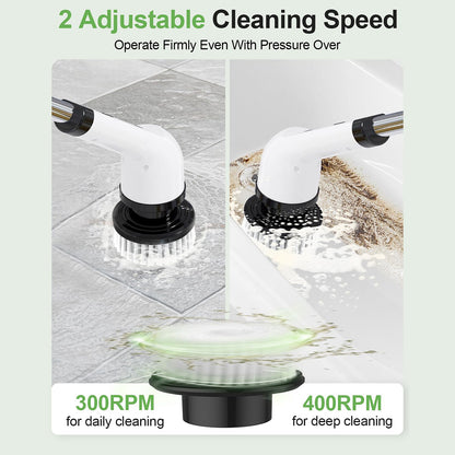 Rechargeable Quiet Cleaning Brush – 9 Brush Heads, 2-Speed Settings, IPX7 Waterproof