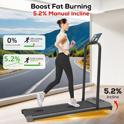 Compact Folding Walking & Running Treadmill Machine, 150 kg Capacity, App Control, 5.2% Manual Incline & Ultra-Quiet Motor