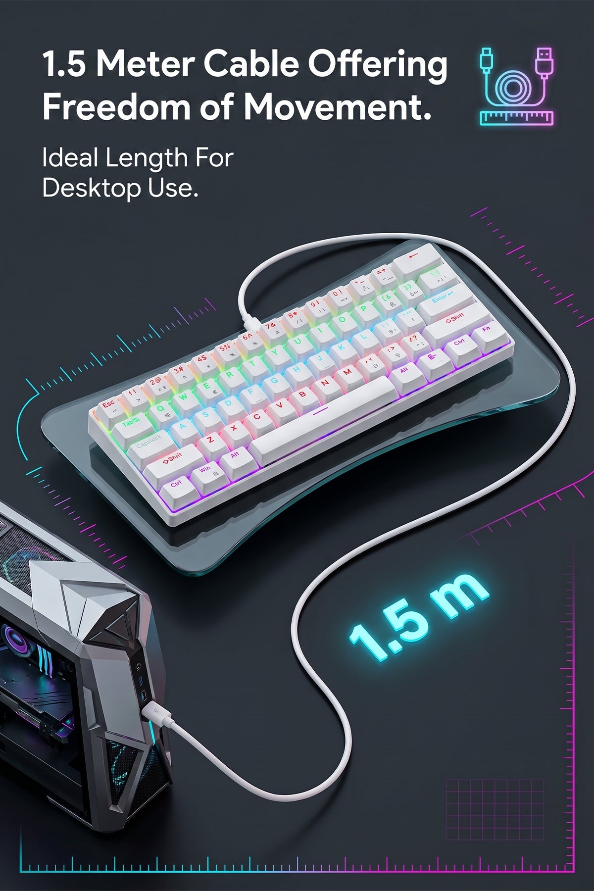 62-Key Mechanical Gaming Keyboard with 12 RGB Modes, Wired USB Compact Keyboard for PC and Laptop