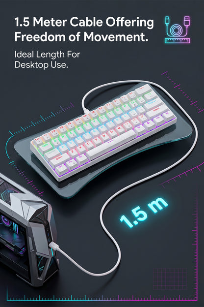 62-Key Mechanical Gaming Keyboard with 12 RGB Modes, Wired USB Compact Keyboard for PC and Laptop