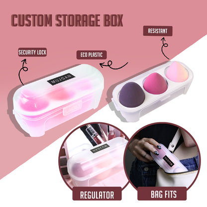 3 PCS Makeup Sponge Set with Special Transparent Box (Pink)