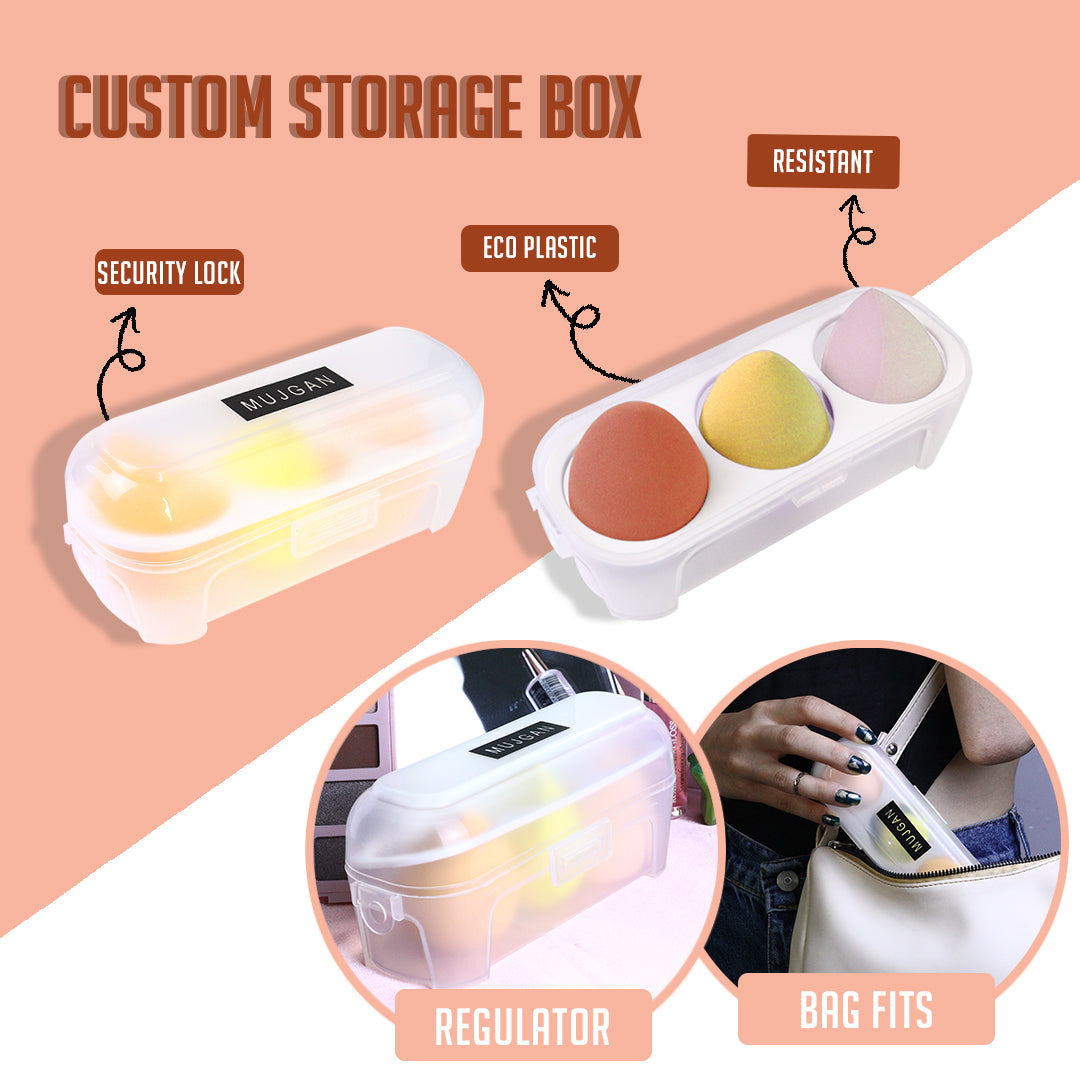 3 PCS Makeup Sponge Set with Special Transparent Box (Yellow)