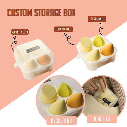 4 PCS Makeup Sponge Set with Special Transparent Box (Yellow)