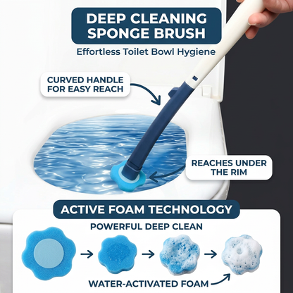 Disposable Toilet Cleaning Brush with 8 Replaceable Sponge Pads – Easy Use & Hygienic Bathroom Cleaner