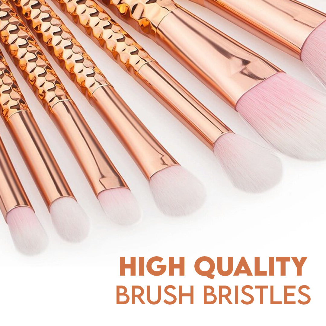 10 PCS Mermaid Synthetic Makeup Brush Set (Rose Gold)