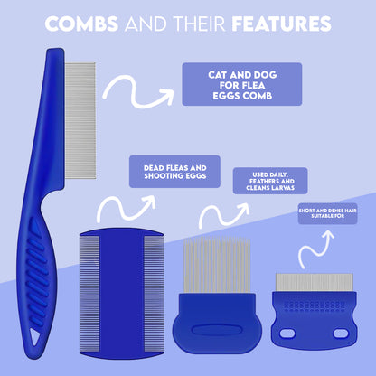 Durable 4 PCS Stainless Steel Flea Comb Set for Pets