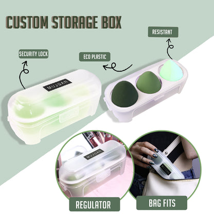 3 PCS Makeup Sponge Set with Special Transparent Box (Green)