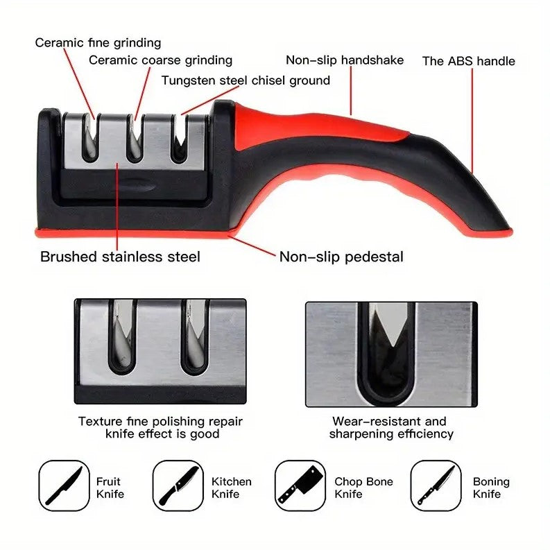 3-Stage Kitchen Knife Sharpener – Professional Sharpening Tool with Non-Slip Handle