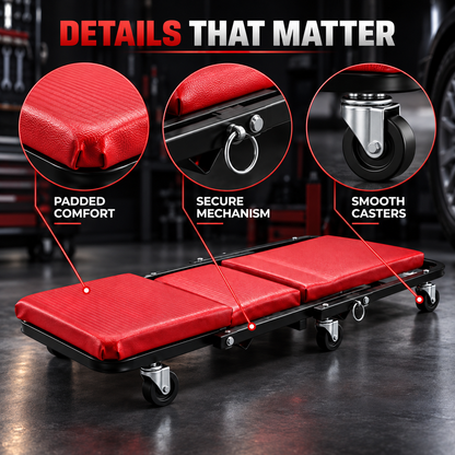 2 in 1 Mechanic Creeper Seat, Convertible Rolling Garage Creeper & Work Stool, Padded Car Repair Seat with Steel Frame and Swivel Castors