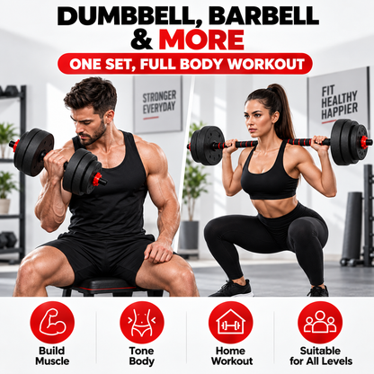 2-in-1 20KG Adjustable Dumbbell Set, Convertible into a Barbell with Connector Bar