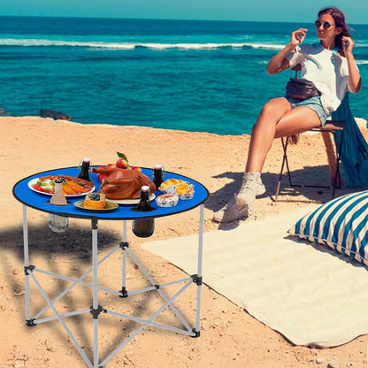 Foldable Camping Table – Portable, Lightweight and Durable Outdoor Picnic Table with Cup Holders & Carry Bag