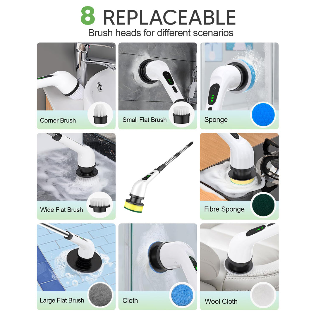 Rechargeable Quiet Cleaning Brush – 9 Brush Heads, 2-Speed Settings, IPX7 Waterproof