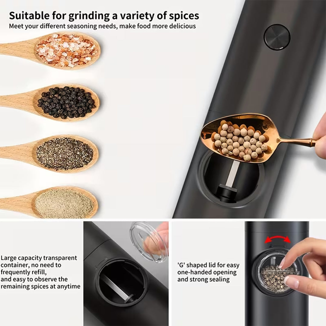 Salt & Pepper Grinder Set – 5 Levels Adjustable , Battery Operated with Stand