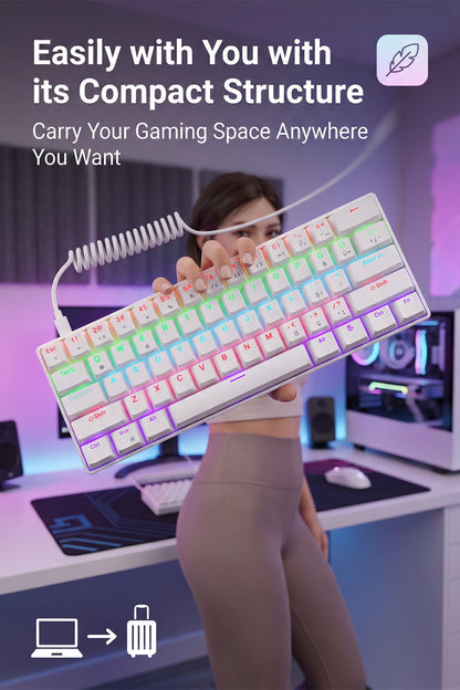 62-Key Mechanical Gaming Keyboard with 12 RGB Modes, Wired USB Compact Keyboard for PC and Laptop