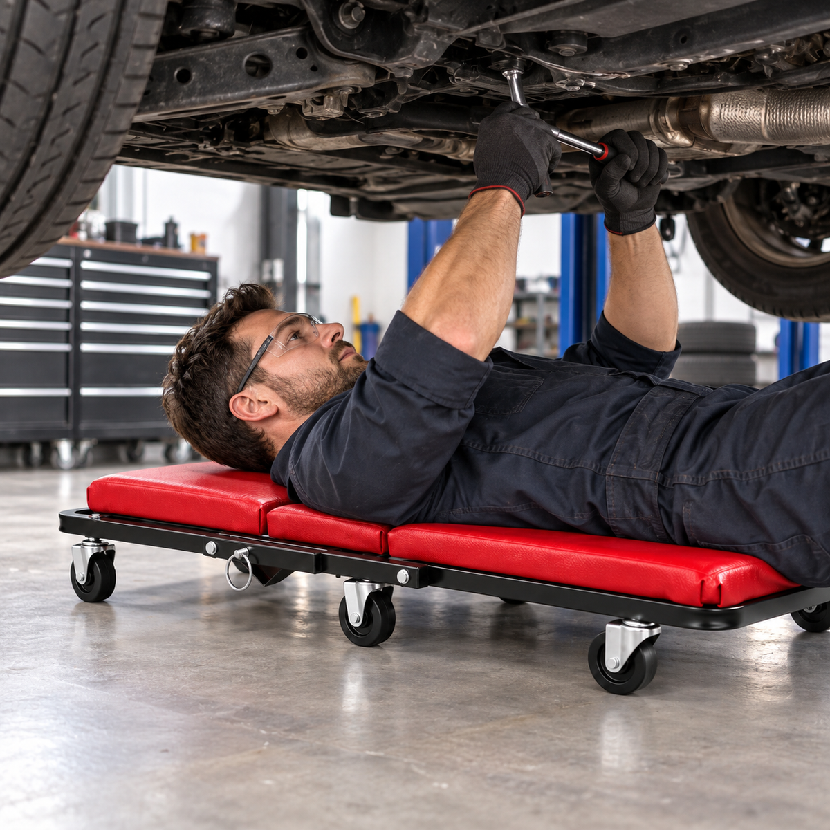 2 in 1 Mechanic Creeper Seat, Convertible Rolling Garage Creeper & Work Stool, Padded Car Repair Seat with Steel Frame and Swivel Castors