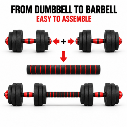 2-in-1 20KG Adjustable Dumbbell Set, Convertible into a Barbell with Connector Bar