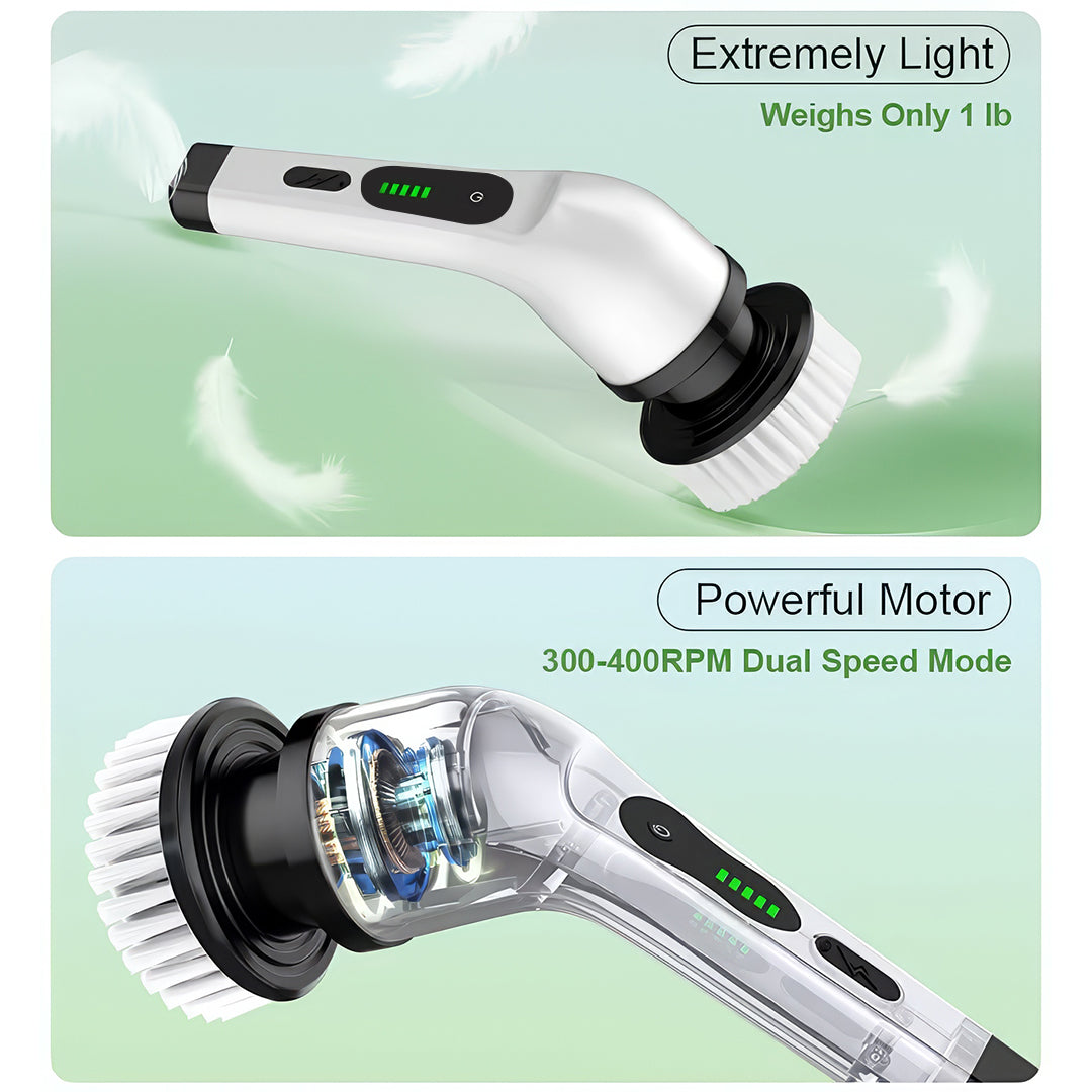 Rechargeable Quiet Cleaning Brush – 9 Brush Heads, 2-Speed Settings, IPX7 Waterproof