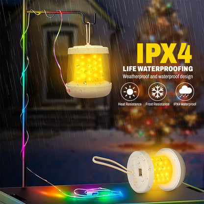 Camping Lantern with Power Bank – 3 Light Modes, IPX4 Waterproof, RGB String Lights