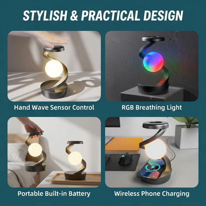 Rechargeable Spiral LED Table Lamp with 15W Wireless Charging, Touch Control & RGB Light