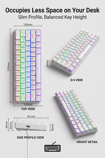 62-Key Mechanical Gaming Keyboard with 12 RGB Modes, Wired USB Compact Keyboard for PC and Laptop