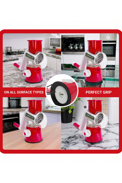 Manual Fruit & Vegetable Slicer Grater with 3 Attachments and Suction Base