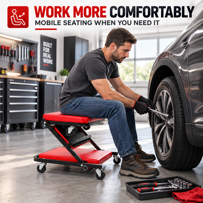 2 in 1 Mechanic Creeper Seat, Convertible Rolling Garage Creeper & Work Stool, Padded Car Repair Seat with Steel Frame and Swivel Castors