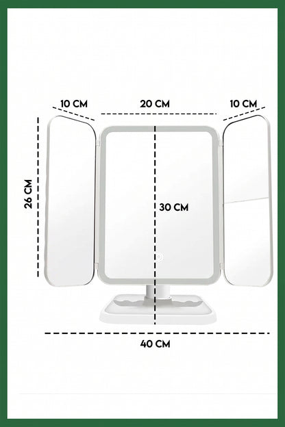Rechargeable LED Makeup Mirror with 3 Light Modes, 2X-3X Magnification and Folding Side Mirrors