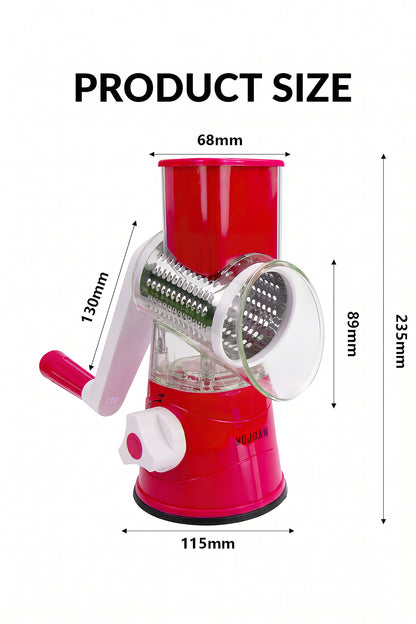 Manual Fruit & Vegetable Slicer Grater with 3 Attachments and Suction Base