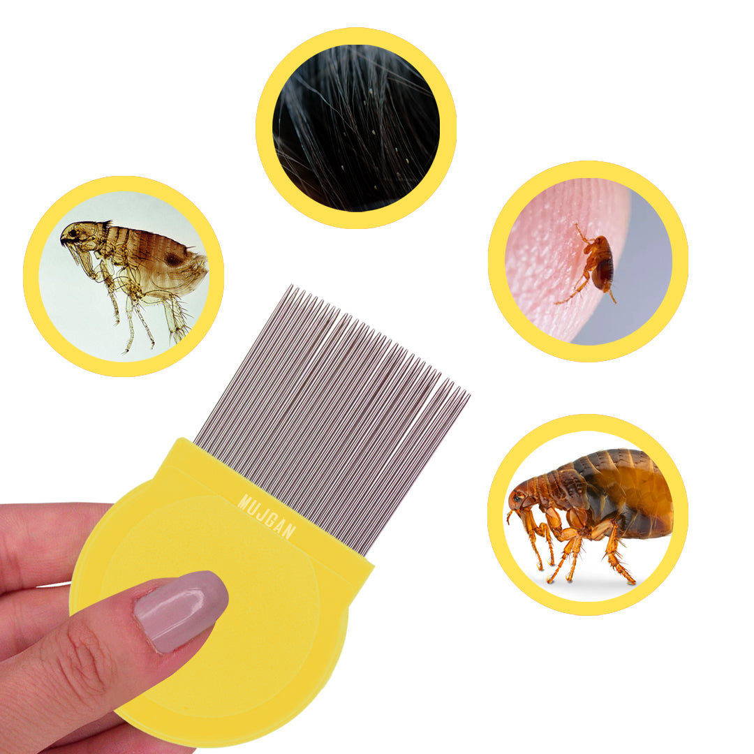 Durable Metal Flea Comb in Yellow for Pet Grooming