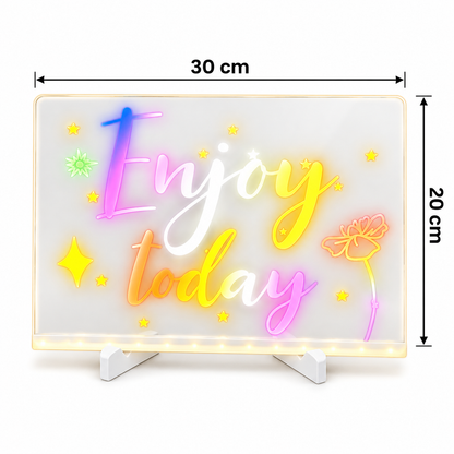 30 x 20 cm LED Acrylic Message Board with 7 Colour Pens, USB Light Up Drawing Board and Adjustable Stand