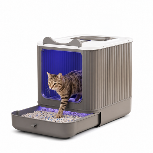 Enclosed Cat Litter Box with Top & Front Entry, Pull-Out Tray and Scoop, Mess-Reducing Indoor Cat Toilet