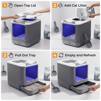 Enclosed Cat Litter Box with Top & Front Entry, Pull-Out Tray and Scoop, Mess-Reducing Indoor Cat Toilet