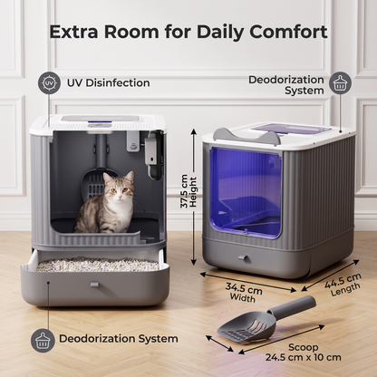 Enclosed Cat Litter Box with Top & Front Entry, Pull-Out Tray and Scoop, Mess-Reducing Indoor Cat Toilet